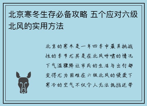 北京寒冬生存必备攻略 五个应对六级北风的实用方法